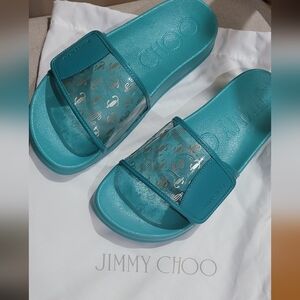 Jimmy Choo Teal Slide Sandals